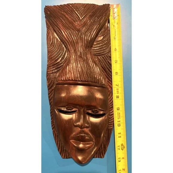 Vintage African Folk Art Hand Carving Wood Wall Hanging Mask - Picture 4 of 7